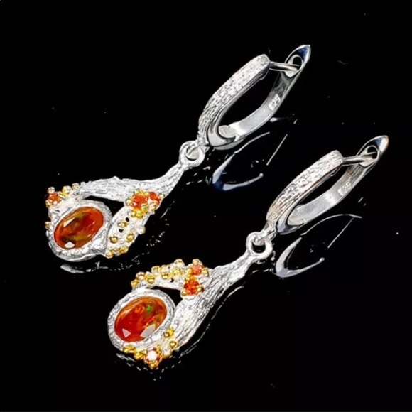 Artisan Orange Opal sterling silver earrings - Picture 1 of 5